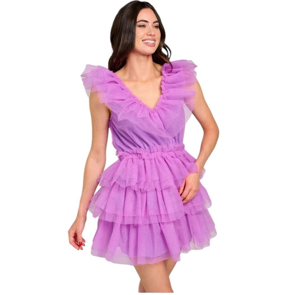 NWT Endless Rose Purple Tiered Ruffle Tulle Mini Dress
